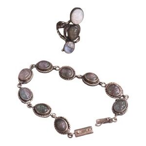 Moon Stone Bracelet and Ring Set Vintage Mexico Silver